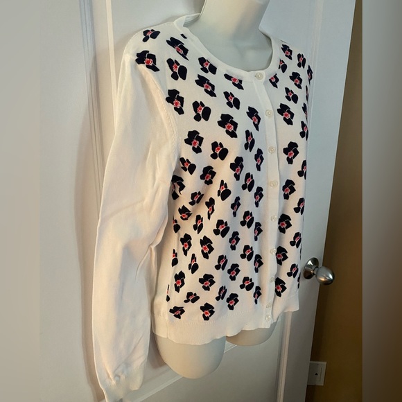 NEW Tommy Hilfiger White Floral Print Cardigan Sweater Size LARGE Pima Cotton - Picture 3 of 10